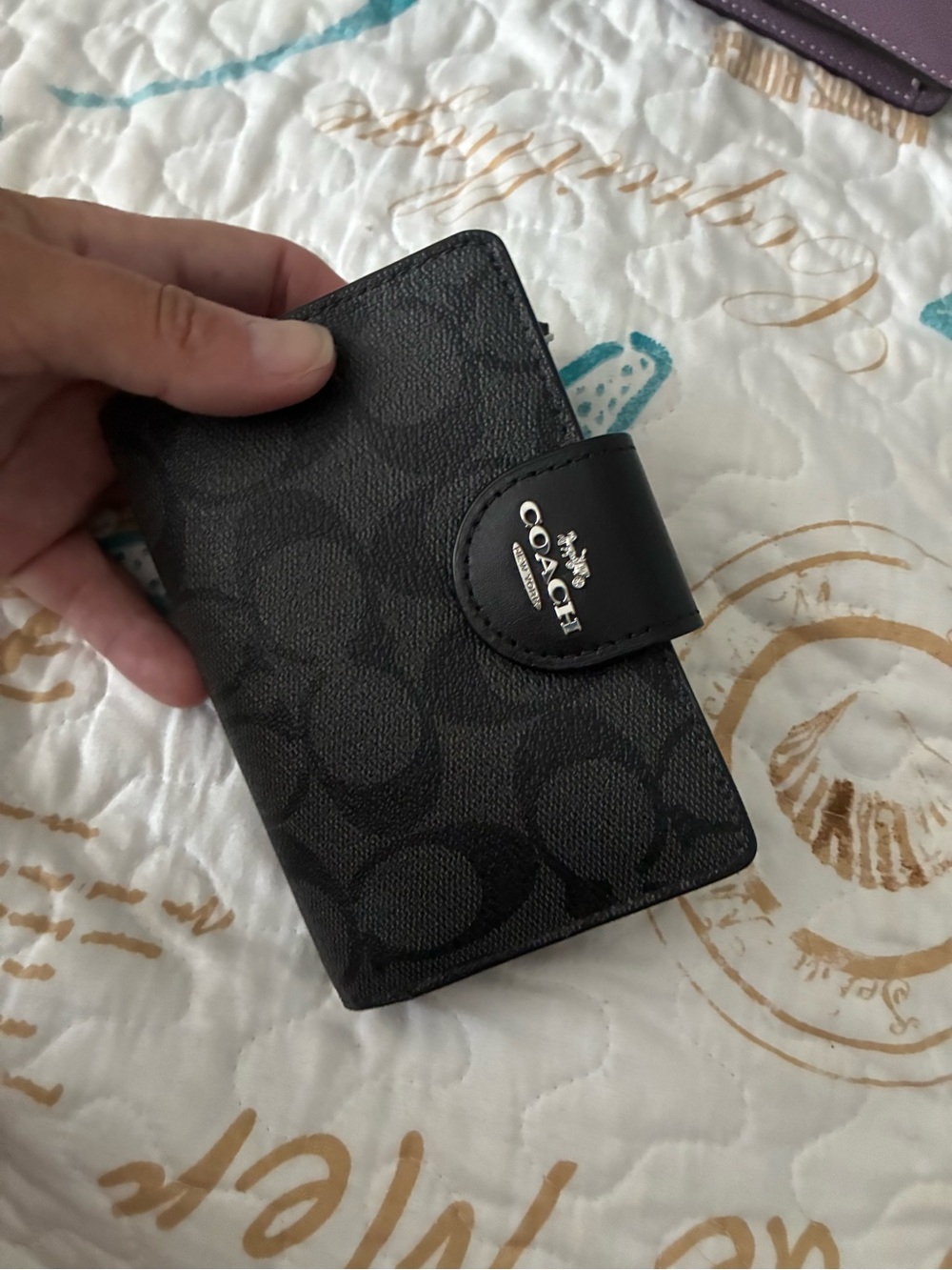 Coach Black Signature Wallet Phone Case with Logo Snap
